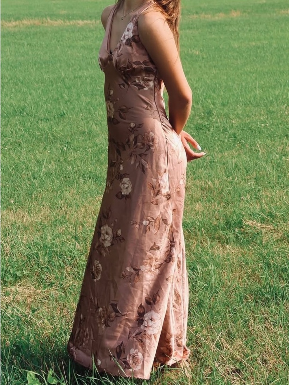 Floral Satin Slip Maxi Dress in Dusty Mauve